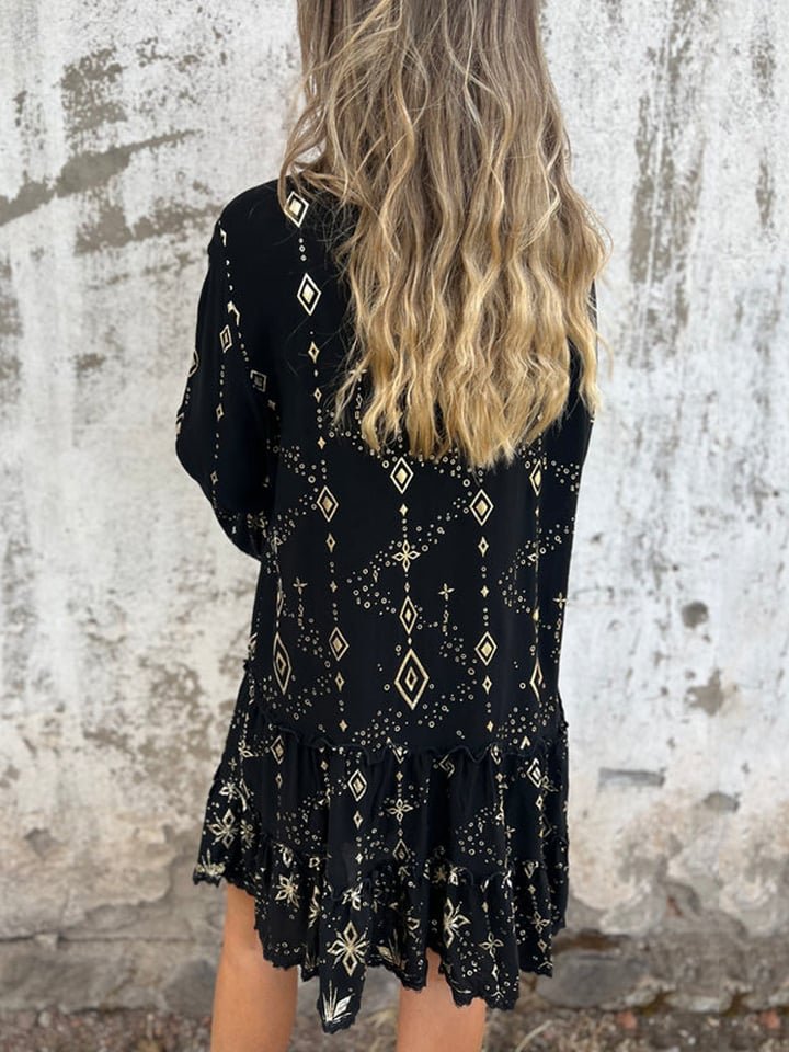 Tiered Three-Quarter Sleeve Mini Dress