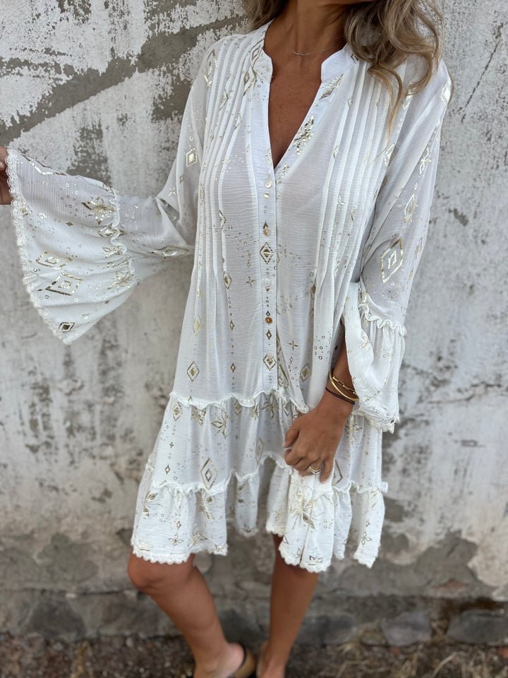 Tiered Three-Quarter Sleeve Mini Dress