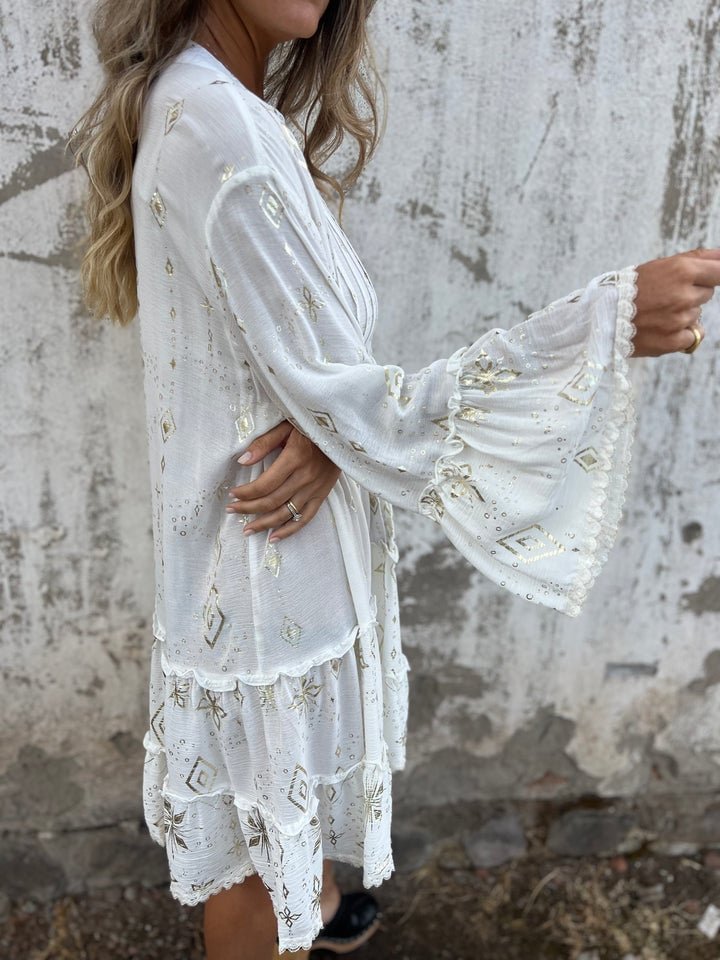 Tiered Three-Quarter Sleeve Mini Dress