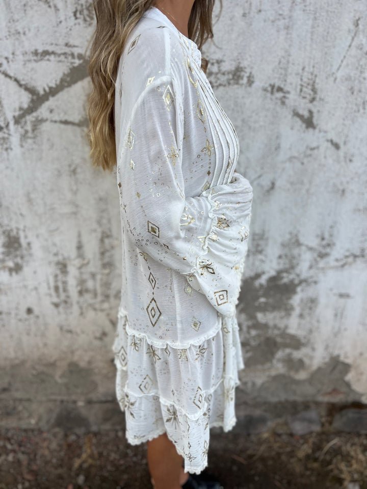 Tiered Three-Quarter Sleeve Mini Dress