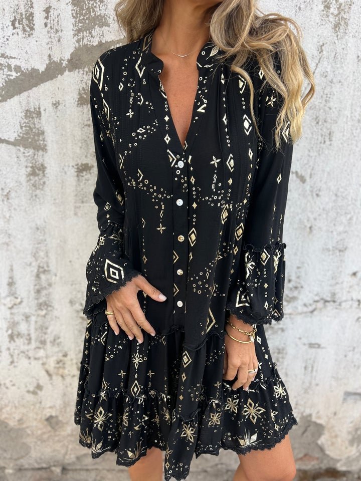 Tiered Three-Quarter Sleeve Mini Dress