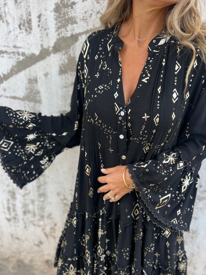 Tiered Three-Quarter Sleeve Mini Dress
