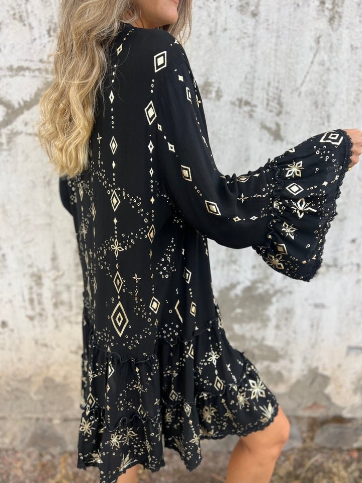 Tiered Three-Quarter Sleeve Mini Dress