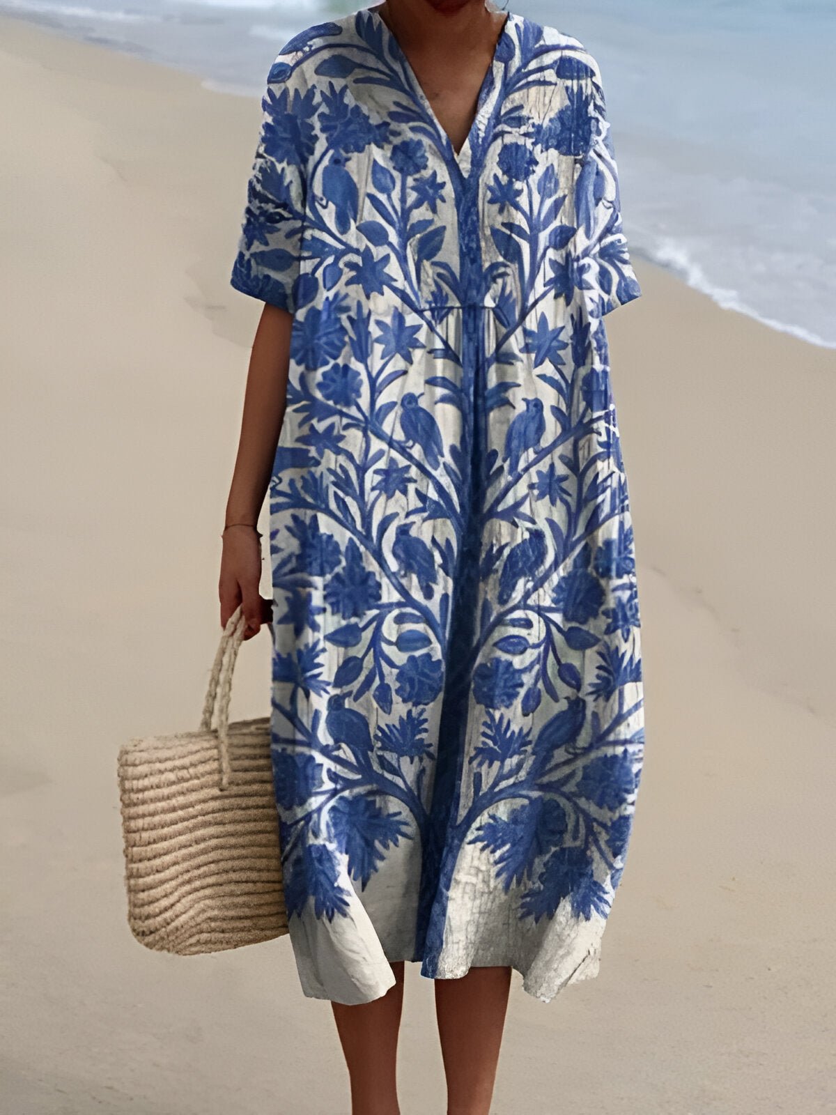 Striped V-Neck Relaxed Midi Dress