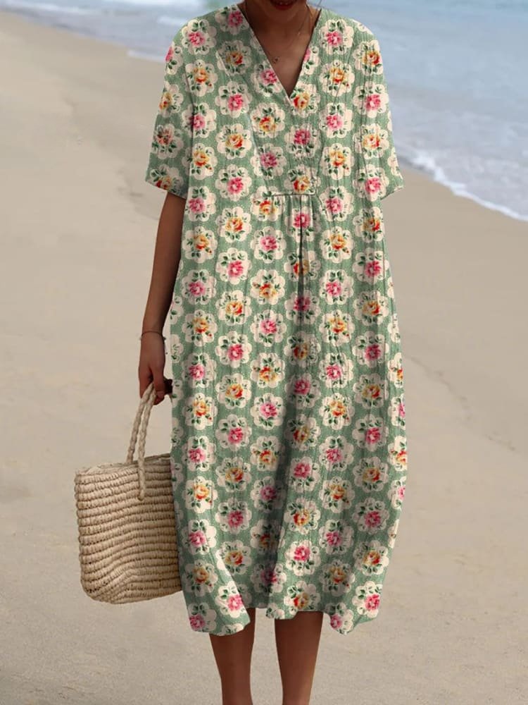 Striped V-Neck Relaxed Midi Dress