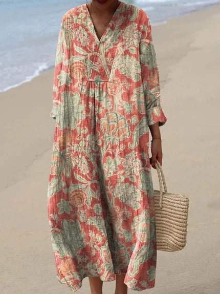 Striped V-Neck Relaxed Midi Dress