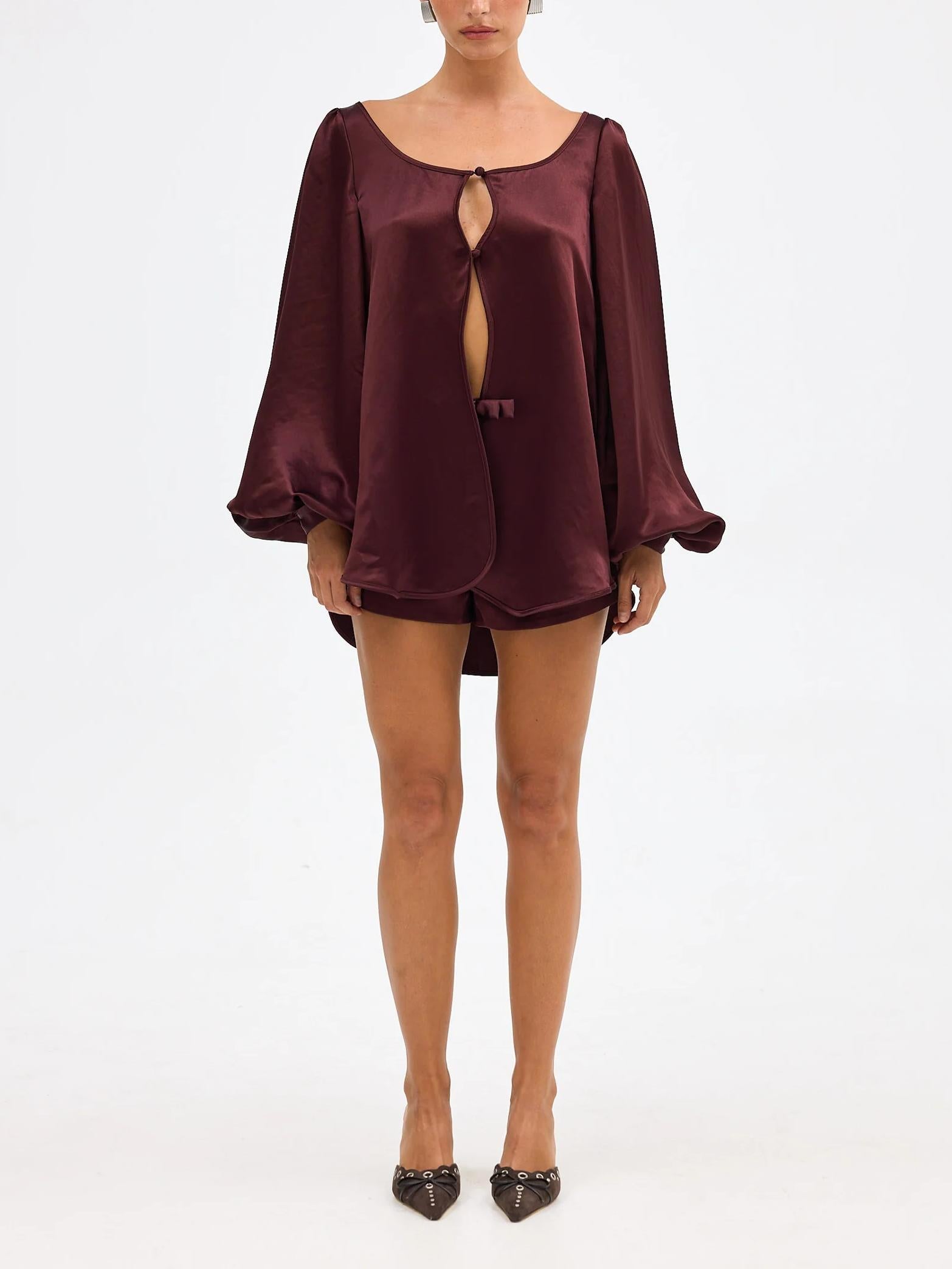 Women's taupe bow-detail blouse and shorts set