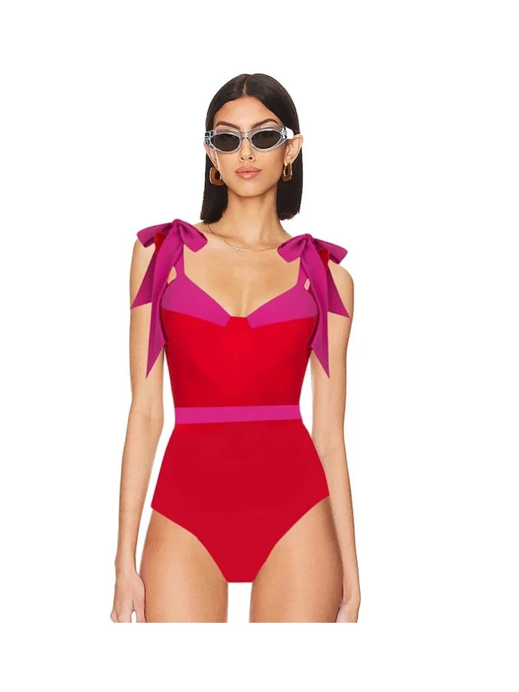 Women's colourblock bow tie bikini swimsuit set