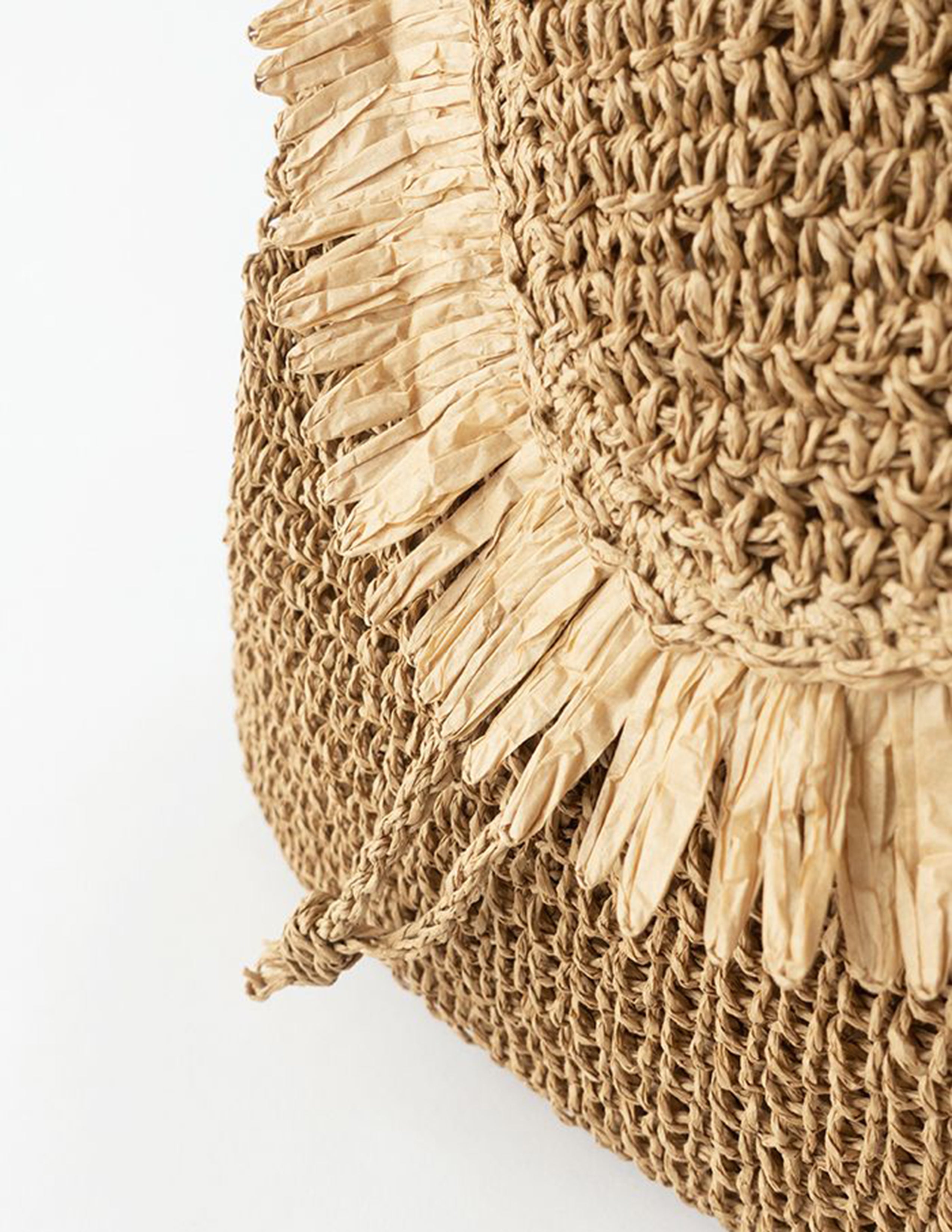 Women's brown fringed woven straw backpack