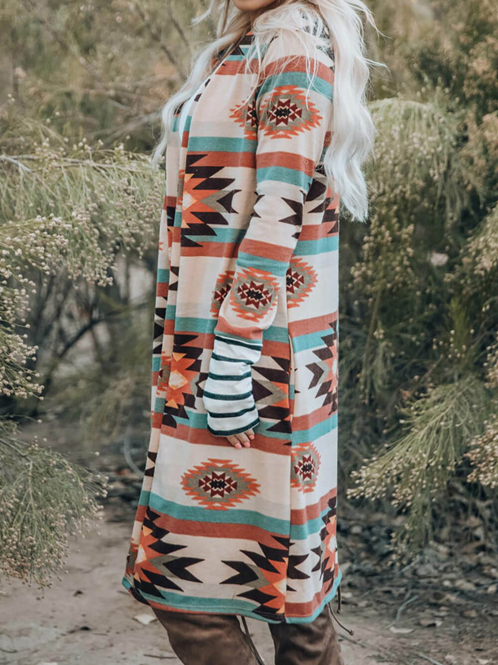 Women's Brown Geometric Colour-Block Cardigan — alternate angle