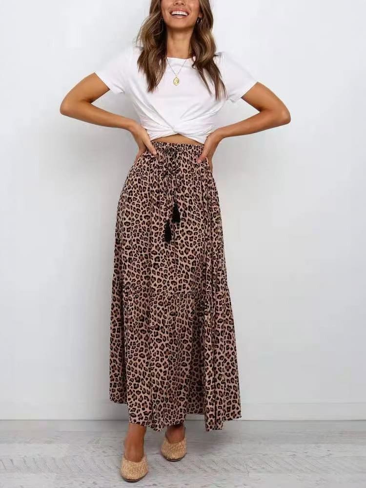 Women's Brown Leopard Print Maxi Skirt