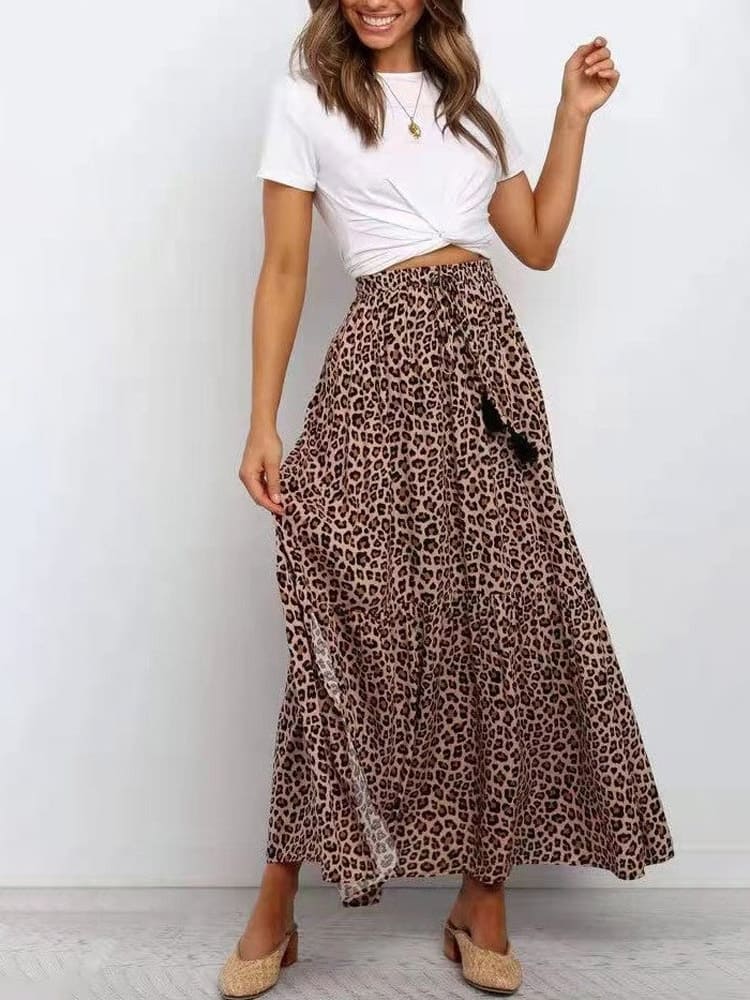 Women's Brown Leopard Print Maxi Skirt — alternate angle
