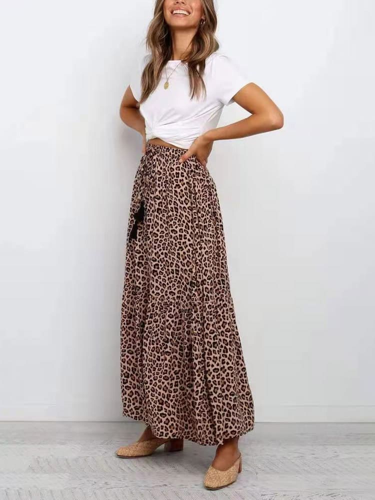 Women's Brown Leopard Print Maxi Skirt — print detail
