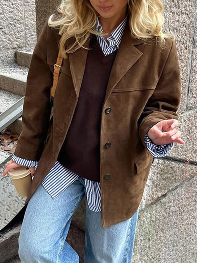 Women's brown longline winter coat — alternate angle