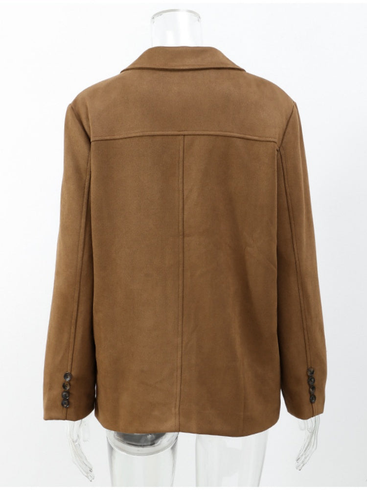 Women's brown longline winter coat, front view