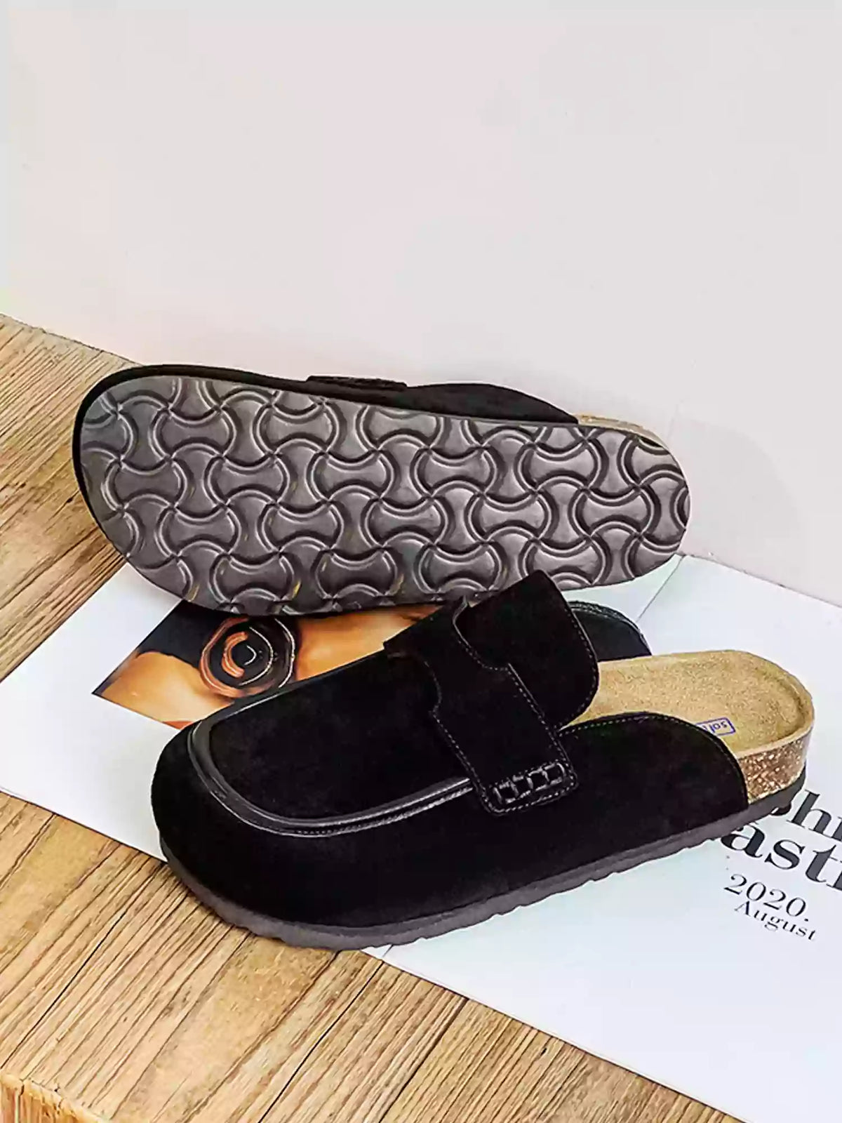 Women's Brown Suede Mules — close-up detail