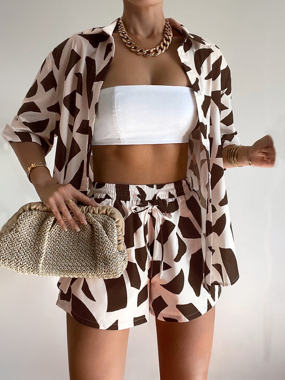 Women's brown zebra print shirt and shorts co-ord set