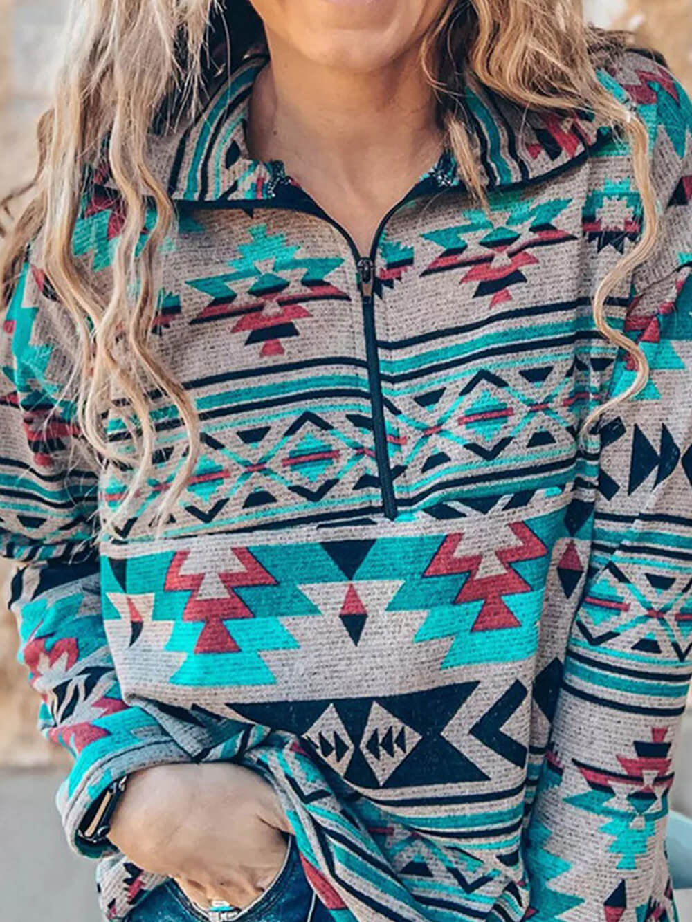 Women's brown zip-up sweatshirt — alternate angle
