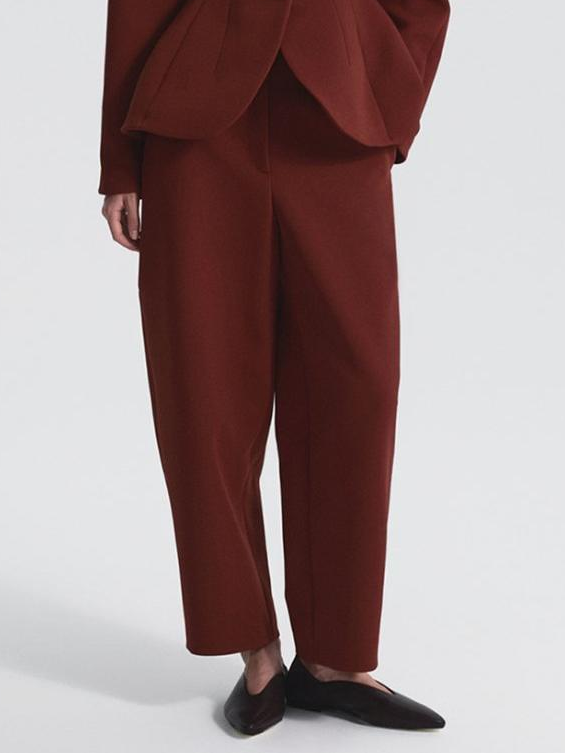 Women's burgundy peplum blazer and trousers set size chart