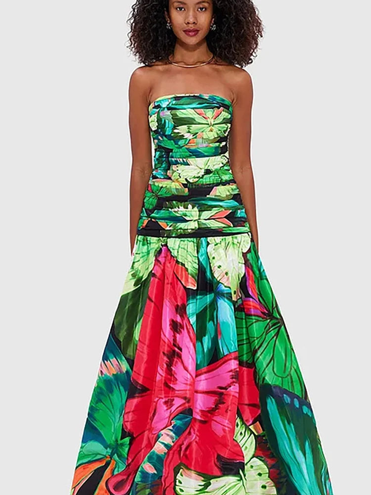 Women's Butterfly Print Ruched Swimsuit Set