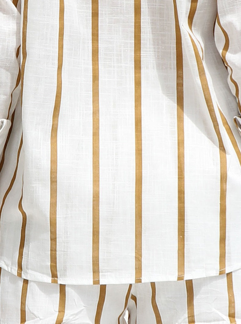 Women's camel stripe shirt and shorts set — detail