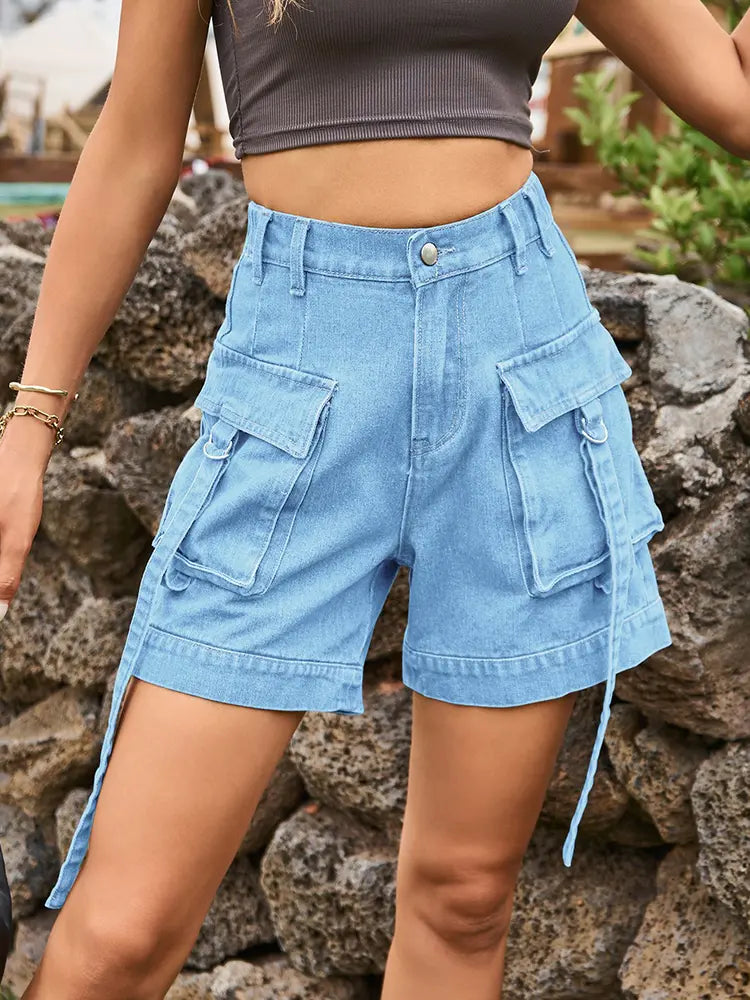 Women's Cargo Denim Shorts — outfit look