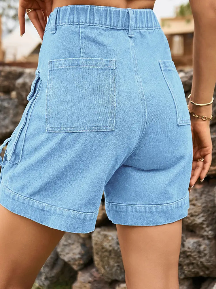 Women's Cargo Denim Shorts — waistband detail
