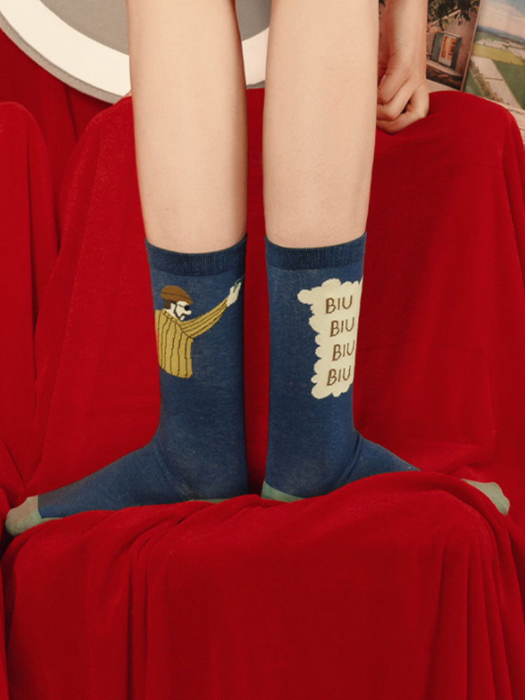 Women's playful cartoon character print cotton socks