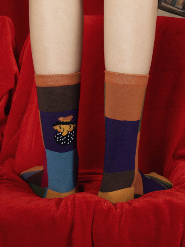 Women's playful cartoon character print cotton socks