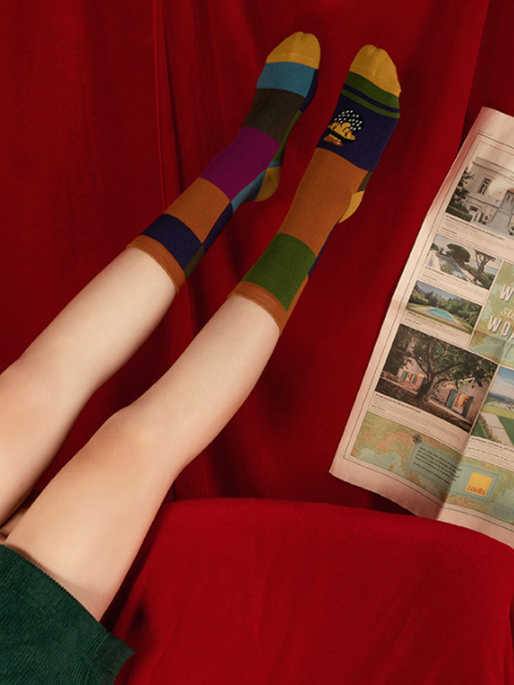 Women's playful cartoon character print cotton socks
