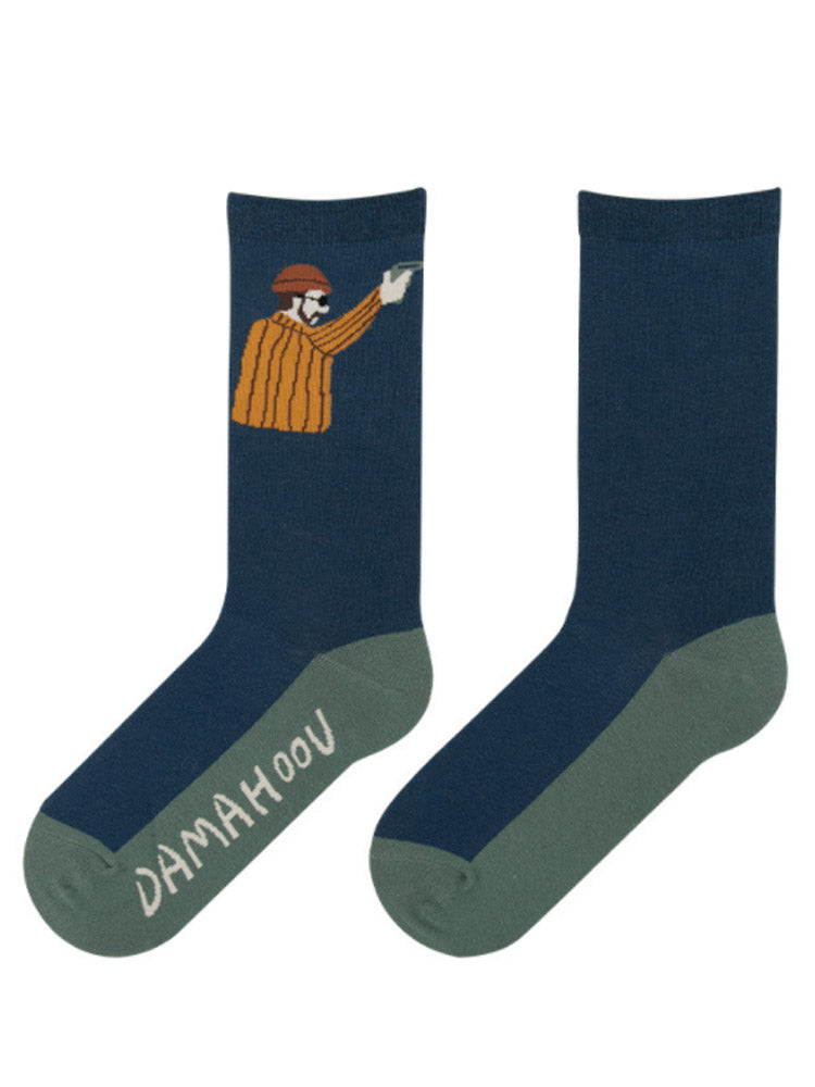 Women's playful cartoon character print cotton socks