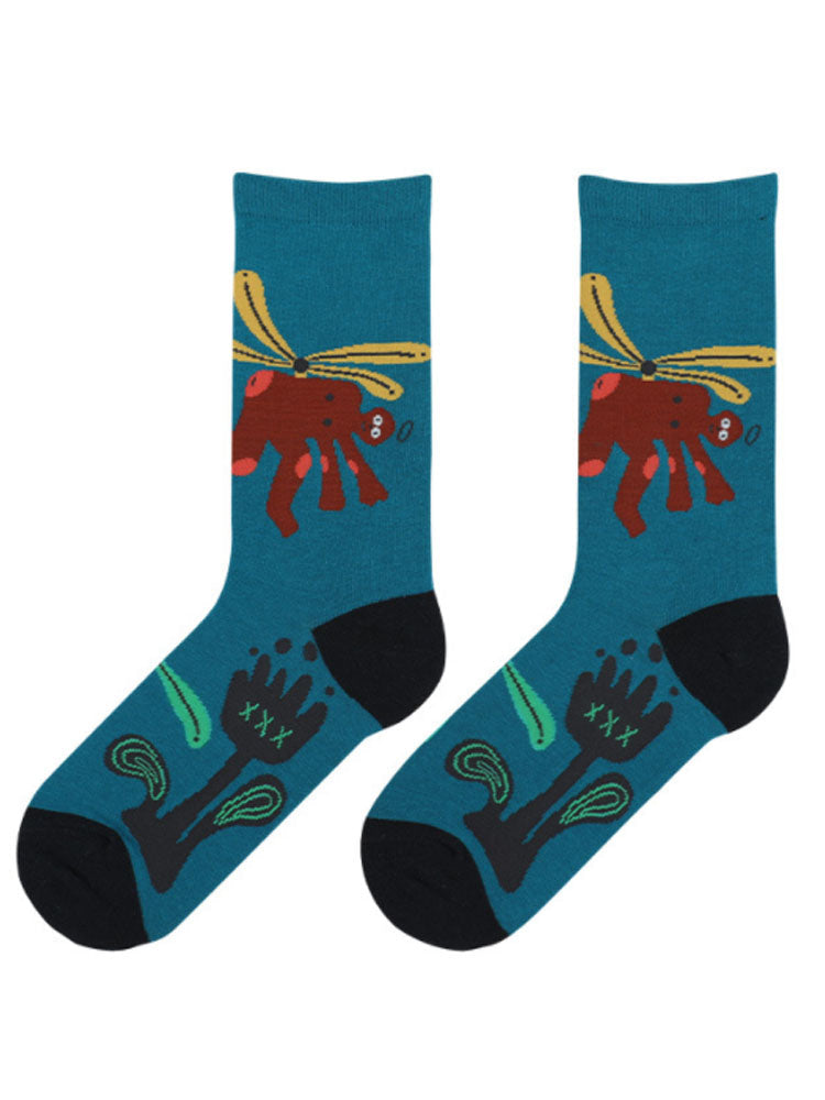 Women's playful cartoon character print cotton socks
