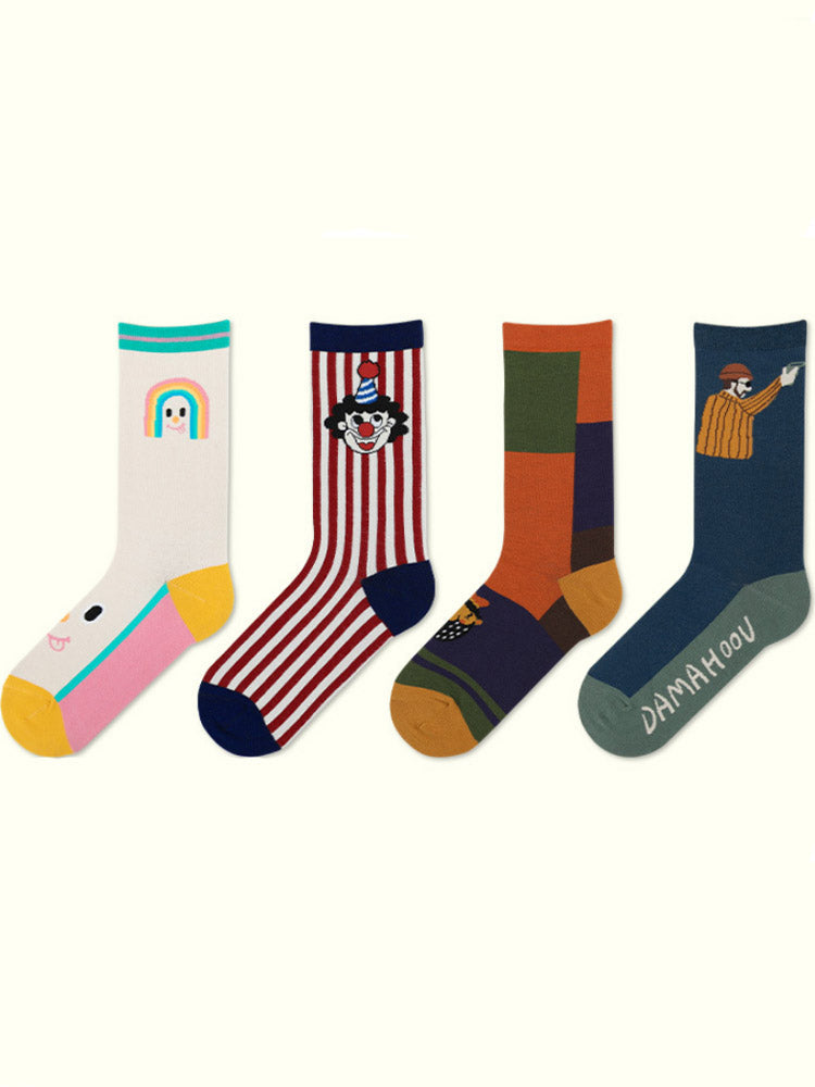 Women's playful cartoon character print cotton socks