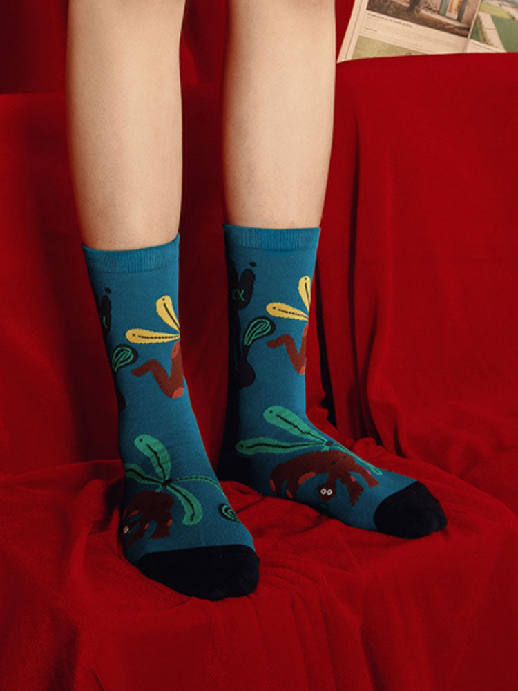 Women's playful cartoon character print cotton socks