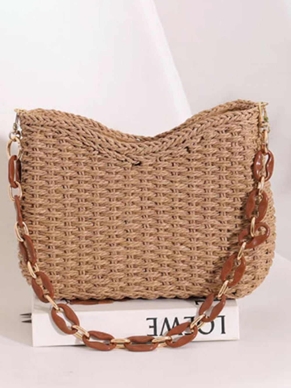 Women's Chain Strap Straw Tote Bag