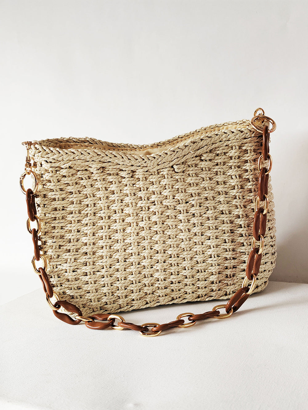 Women's Chain Strap Straw Tote Bag