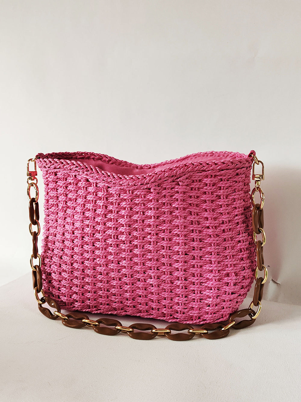 Women's Chain Strap Straw Tote Bag