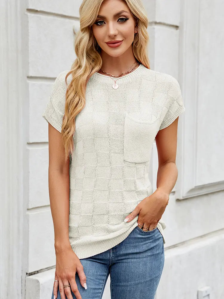 Women's checkered knit casual sweater