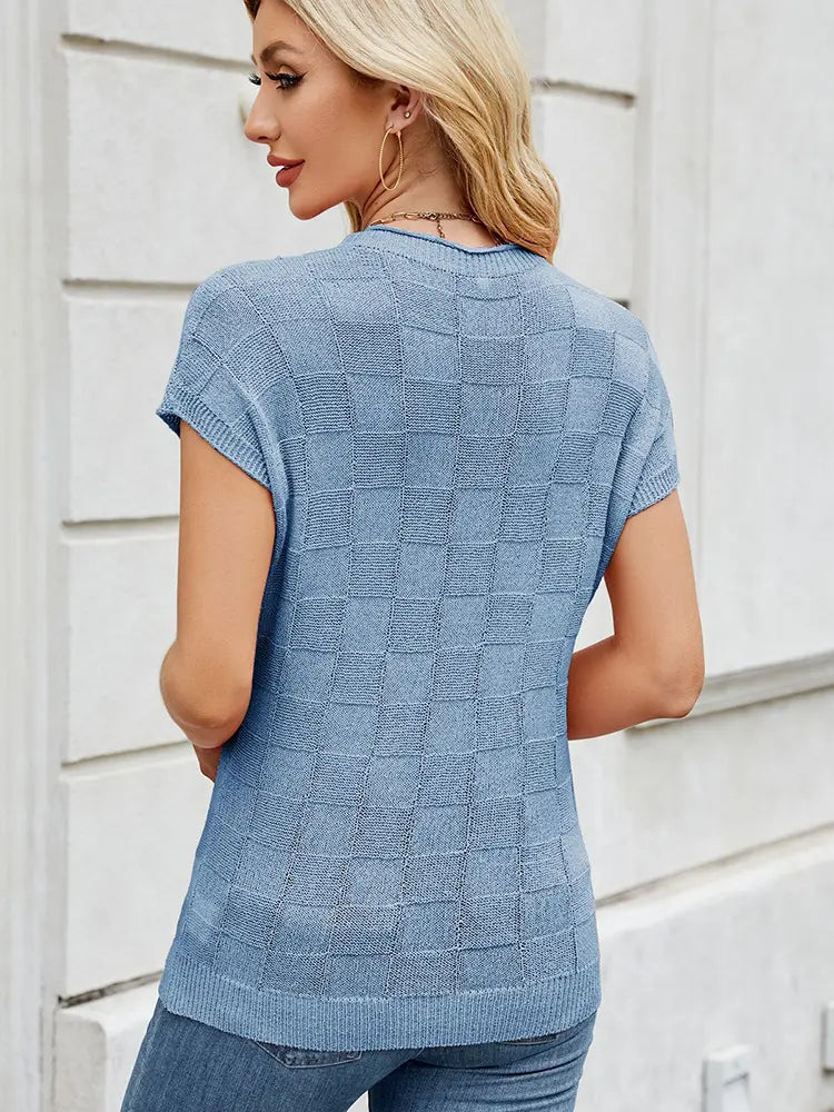 Women's checkered knit casual sweater