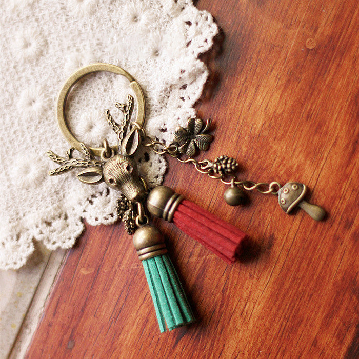 Women's handmade wood Christmas deer keychain