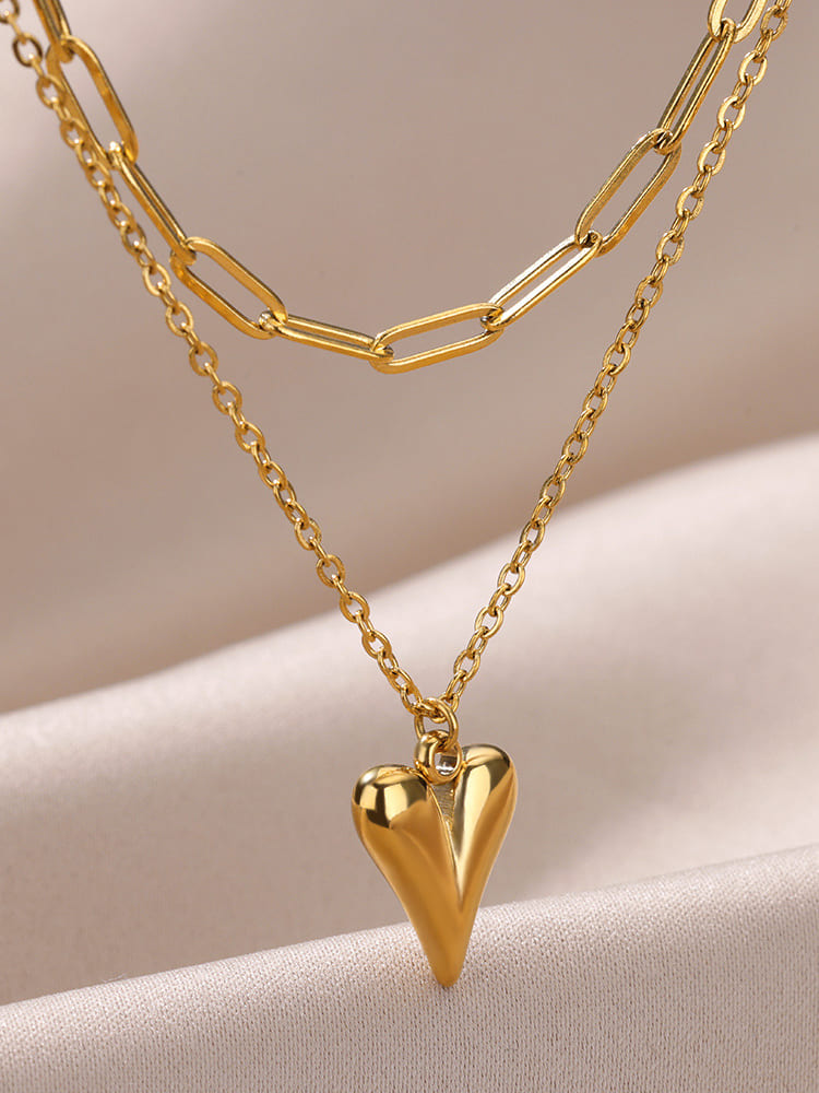 Women's gold chunky paperclip chain necklace — alternate angle