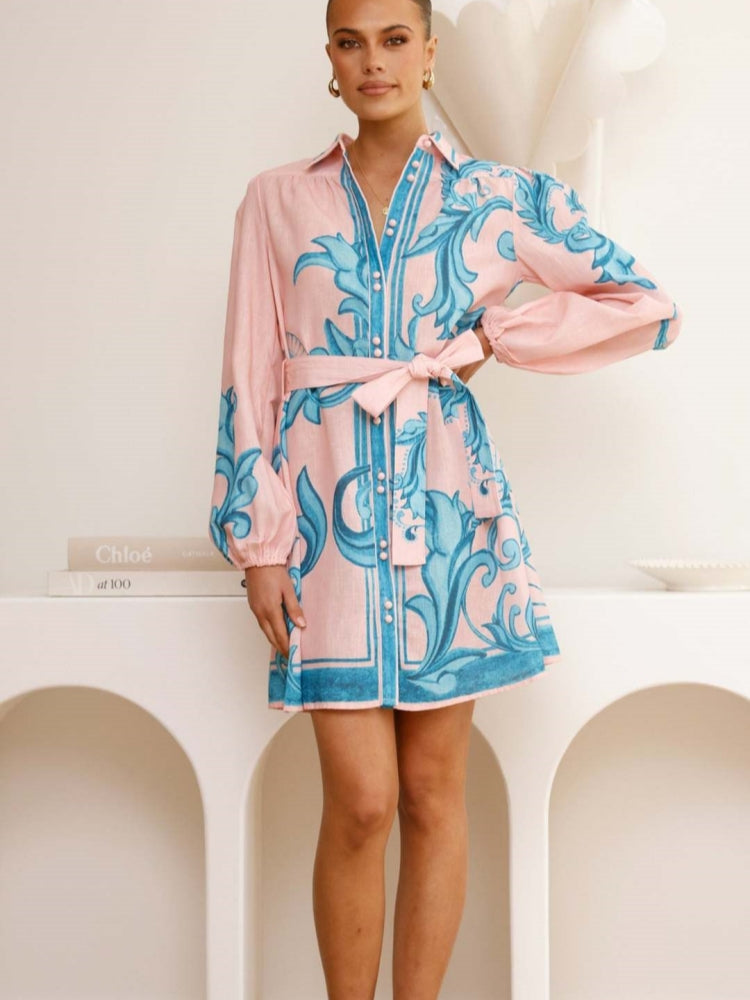 Women's Collared Puff Sleeve Mini Dress — front view