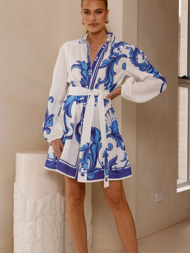 Women's Collared Puff Sleeve Mini Dress — full length