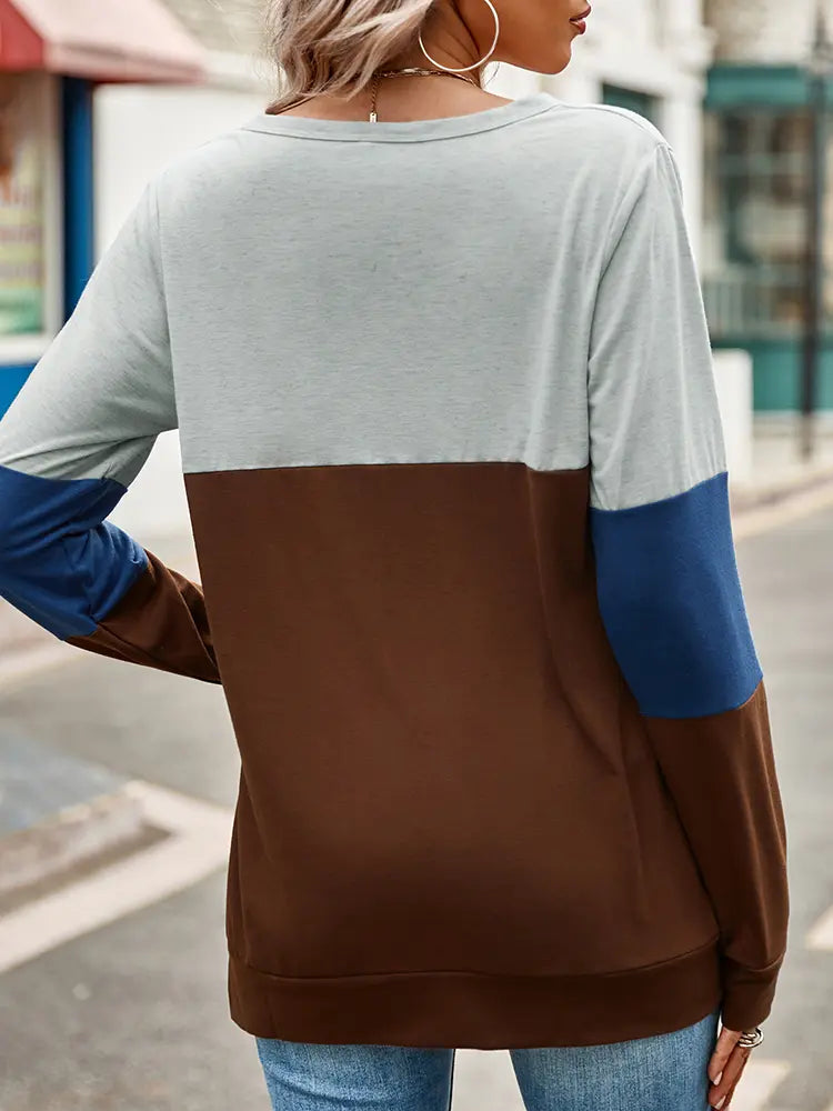 Women's colour-block hollow-out sweatshirt — cutout detail