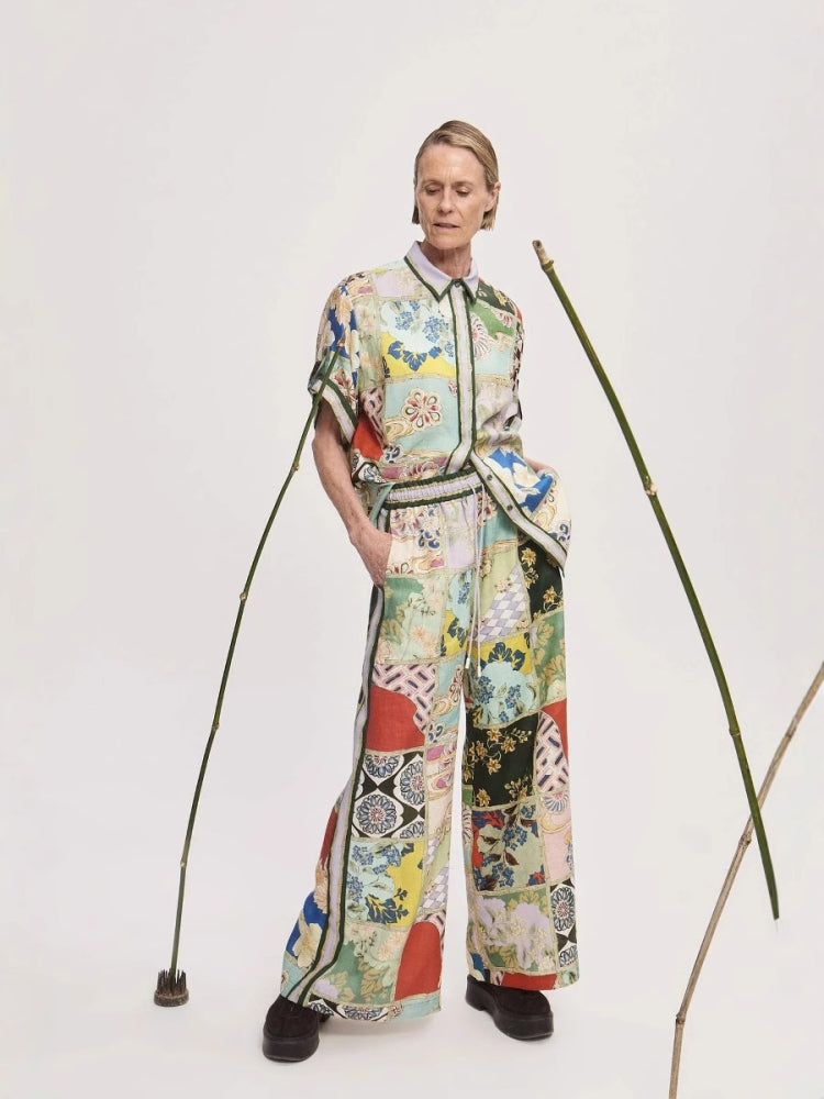 Women's Colour-Block Shirt and Trouser Set