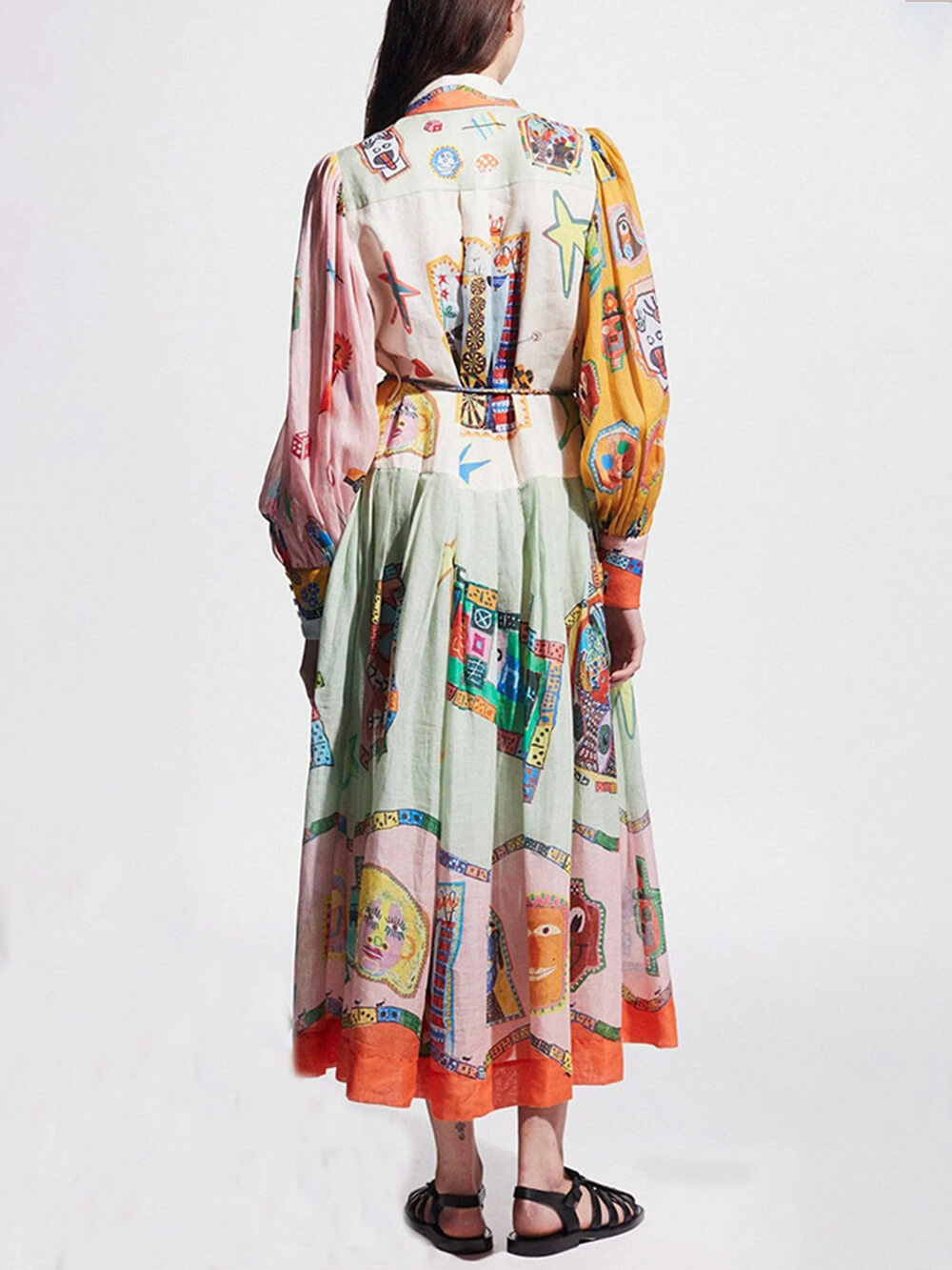 Women's colourblock balloon sleeve shirt dress — back view
