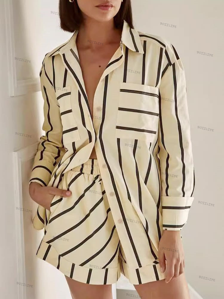 Women's colourblock stripe shirt and shorts set