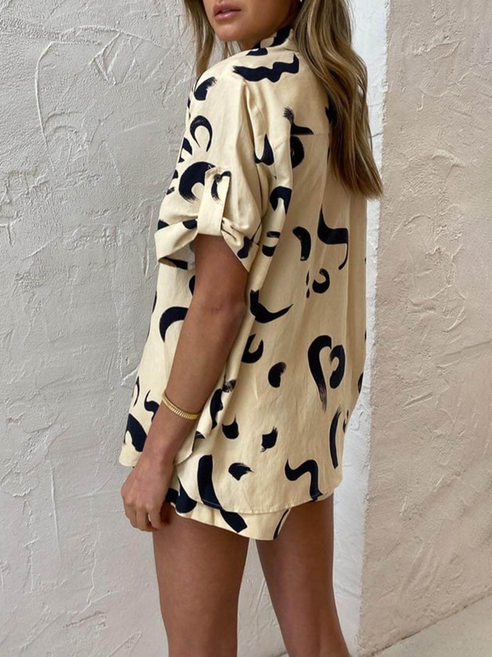 Women's coral sun print shirt and shorts co-ord set — alternate angle