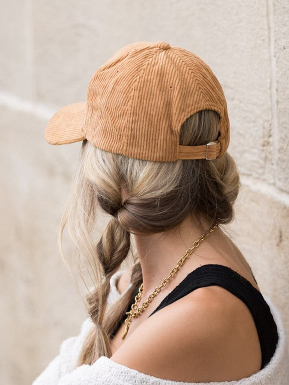 Women's corduroy boyfriend ball cap — side view