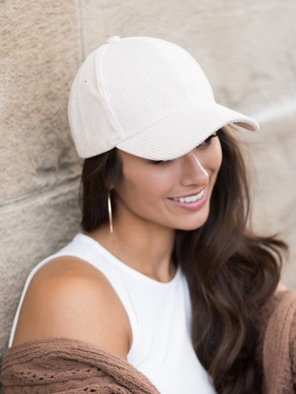 Women's corduroy boyfriend ball cap — worn on model